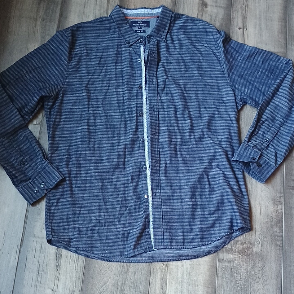 Michael Brandon Navy Striped Shirt Jacket